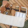 Roll Up Durable Canvas Cloth Tableware Storage Bag Interior Slot Pockets Cutlery Cooking Utensils Carrying Bag