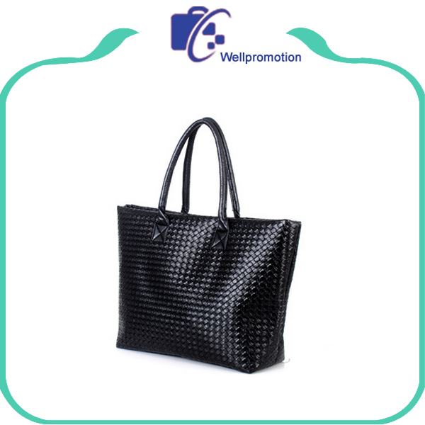 Black PU leather handbag tote bag for women with a separate layer in the middle