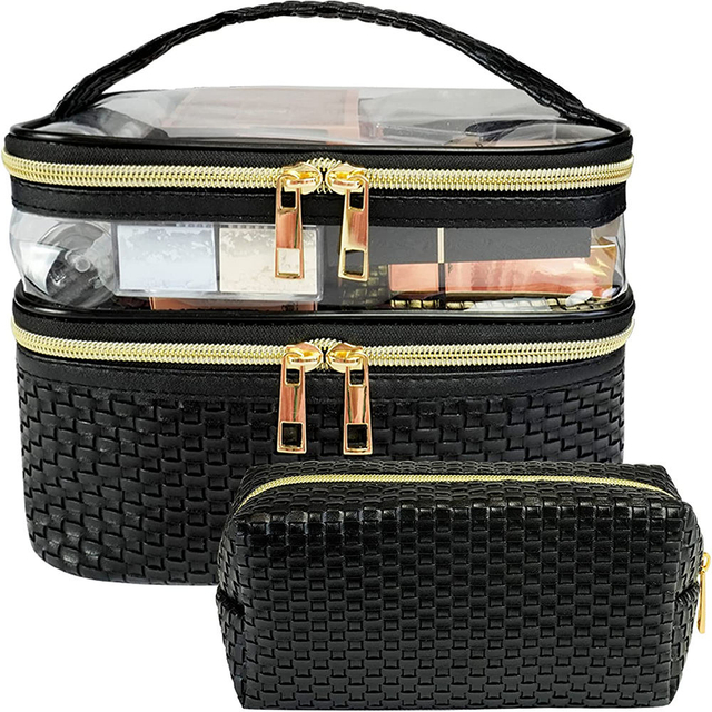 Black Pu Leather Wholesale Travel Cosmetic Bags Custom Private Label Portable Shaving Kit Make Up Toiletry Bag