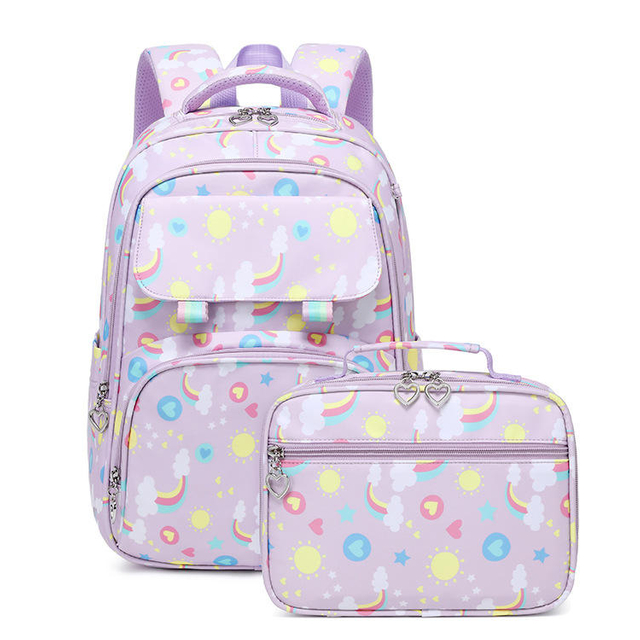 Amazon's New Cute Print Two-piece Backpack Primary And Secondary School Students Waterproof Backpack Girl Bag