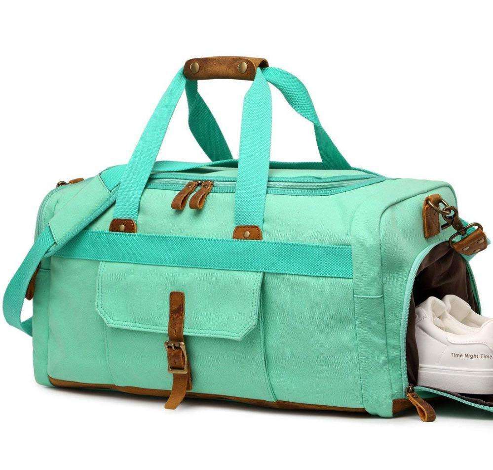 Canvas Weekender Travel Overnight Duffel Tote Bag with Shoes Compartment