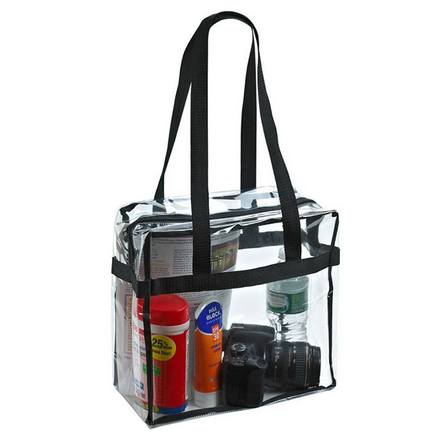 Zippered PVC transparent clear tote bag with Nylon handle