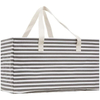 Water Resistant Grey Stripe Canvas Eco Foldable Grocery Shopping Carry Bag Laundry Storage Collapsible Utility Tote Bag