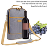 Striped Portable Leakproof Wine Carrier Waxed Canvas 2 Bottle Insulated Wine Cooler Bag with Shoulder Strap