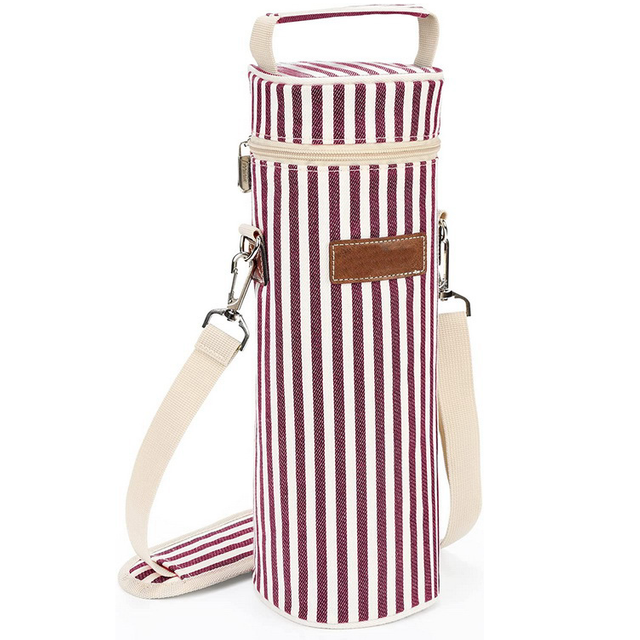 Striped Wine Cooler Tote Bag Custom Logo High Quality Insulated One Bottle Wine Travel Bag