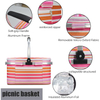 Striped Folding Travel Grocery Picnic Insulated Bag Collapsible Beach Cooler Basket for Food