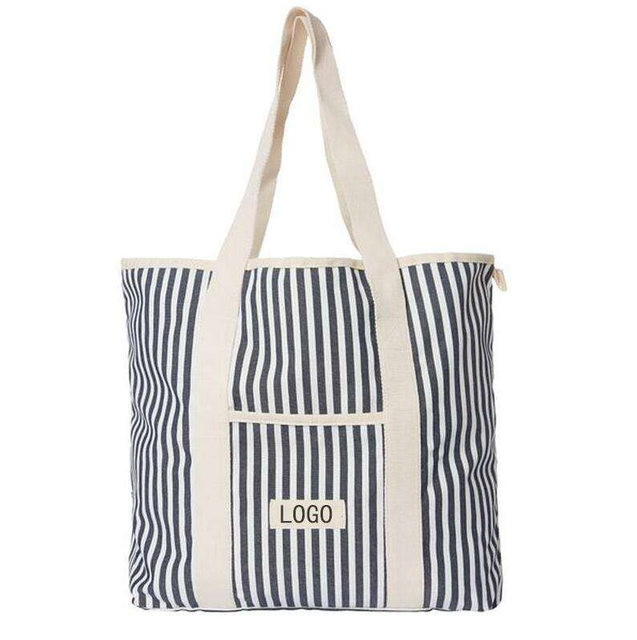 Women Stylish Striped Large Portable Women Casual Tote Shoulder Bags Travel Canvas Tote Beach Bag with Zipper Pocket