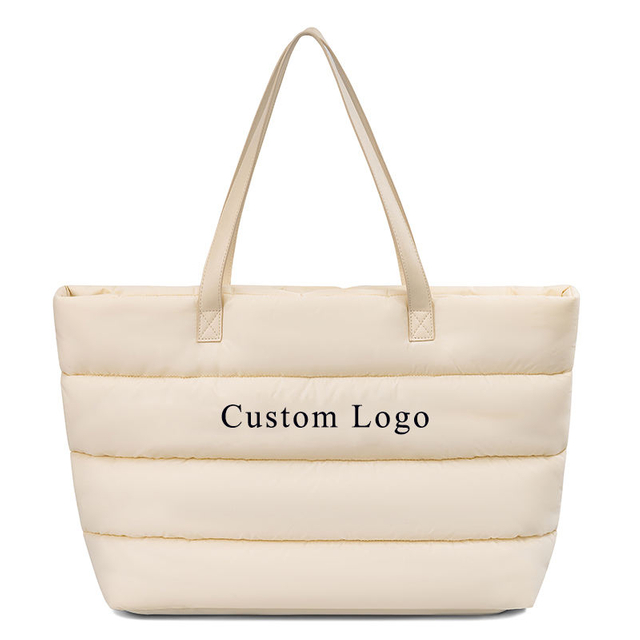Custom Logo Large Quilted Puffer Tote Bag for Women Lightweight Puffy Shoulder Bag