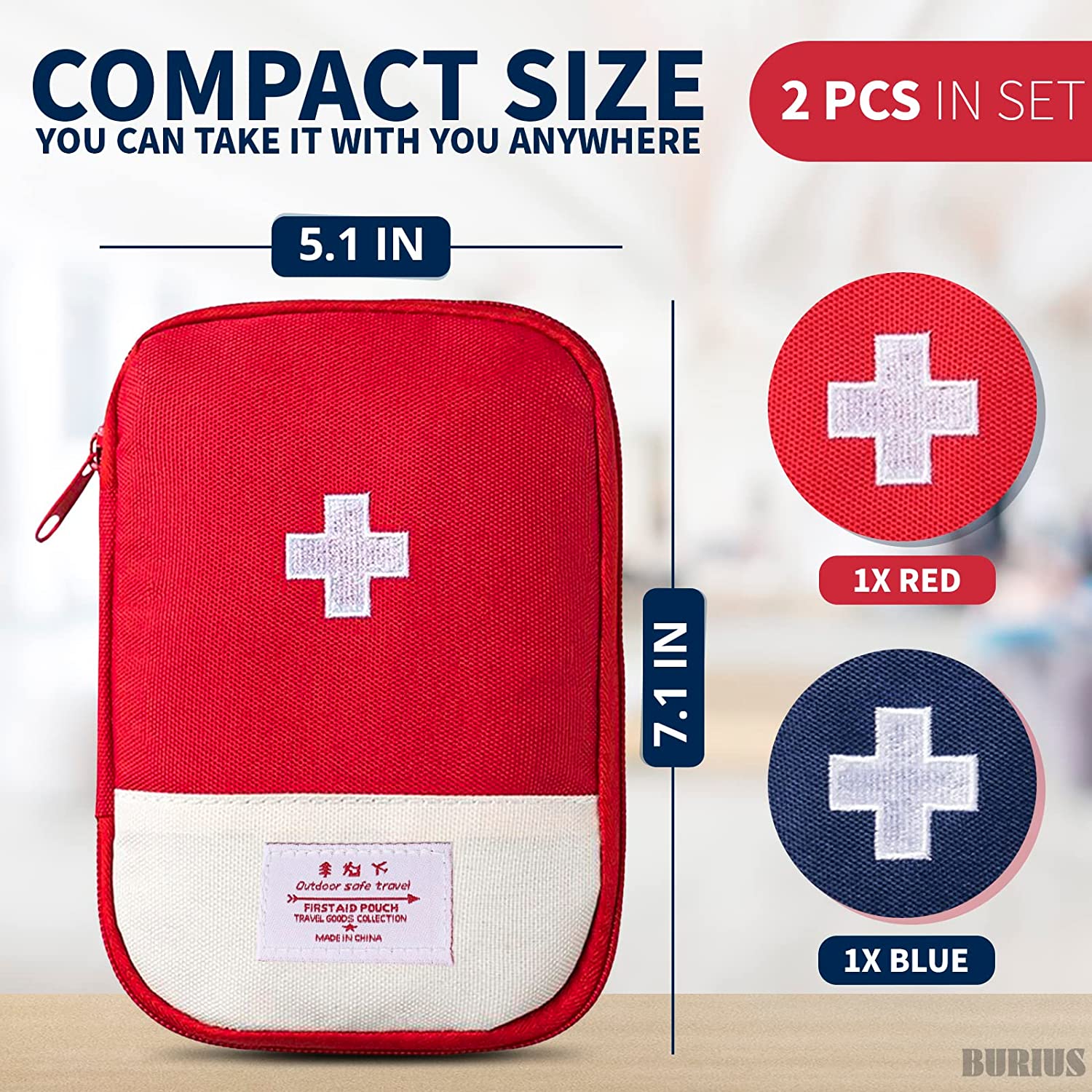 Empty First Aid Bag Emergency Kit 2Pcs Travel Size Survival Kit Small Medicine Bag