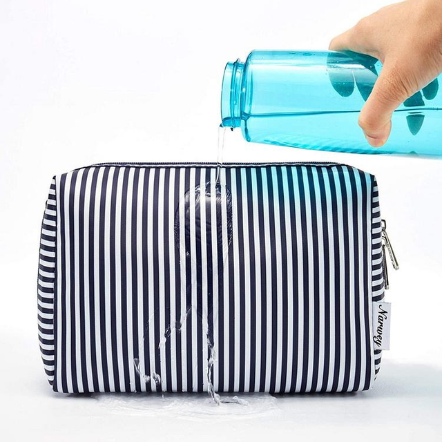 Custom Striped Polyester Cosmetics Travel Bag Waterproof Men Toiletry Bag Custom Make Up Bag for Women
