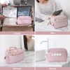 Pink Custom Personal Logo Make Up Organizer Waterproof Zipper Cosmetic Organizer Toiletry Makeup Bag With Handle For Women