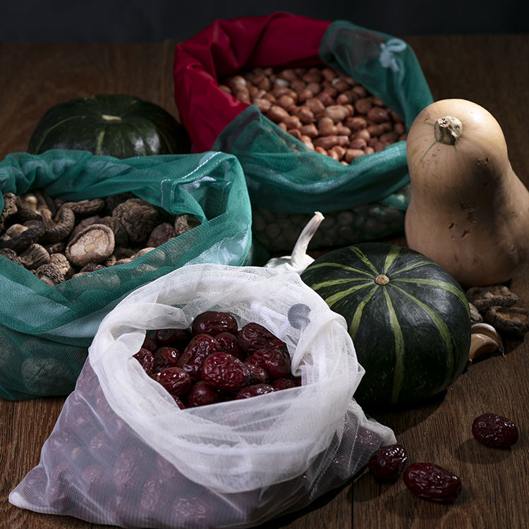 RPET eco Colorful fruit vegetable storage reusable rpet mesh drawstring packing bag