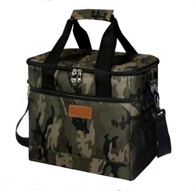 Small Square Camo Insulated Aluminium Foil Lunch Box Bag Portable Food Drink Shoulder Lunch Cooler Bag