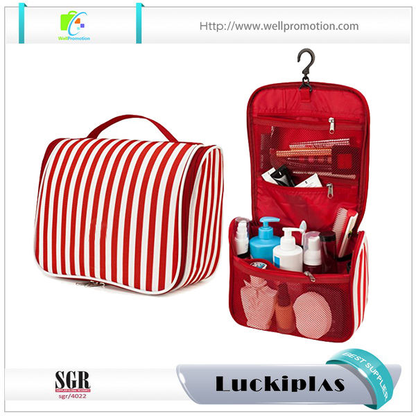 Stripe women portable travel makeup bag