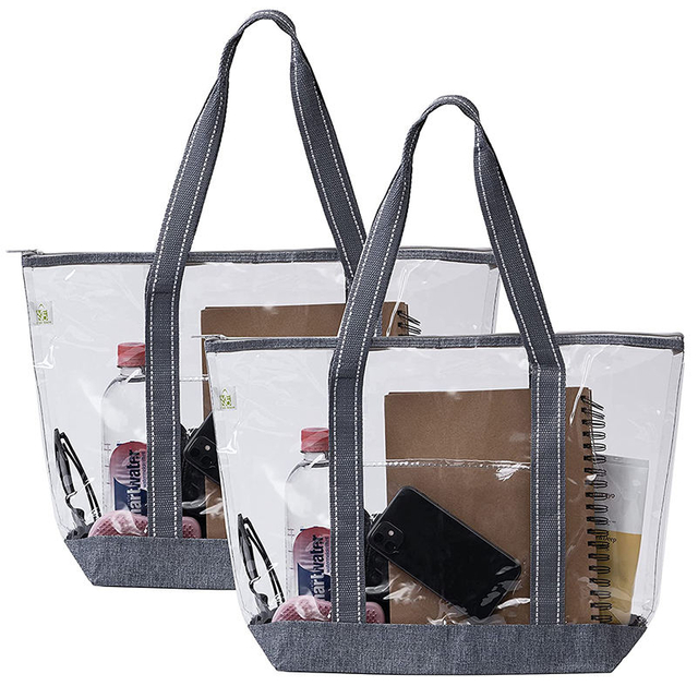 Promotional Large Clear Tote Bag Heavy Duty Transparent Pvc Tote Handbags for Work Shopping Sports Beach