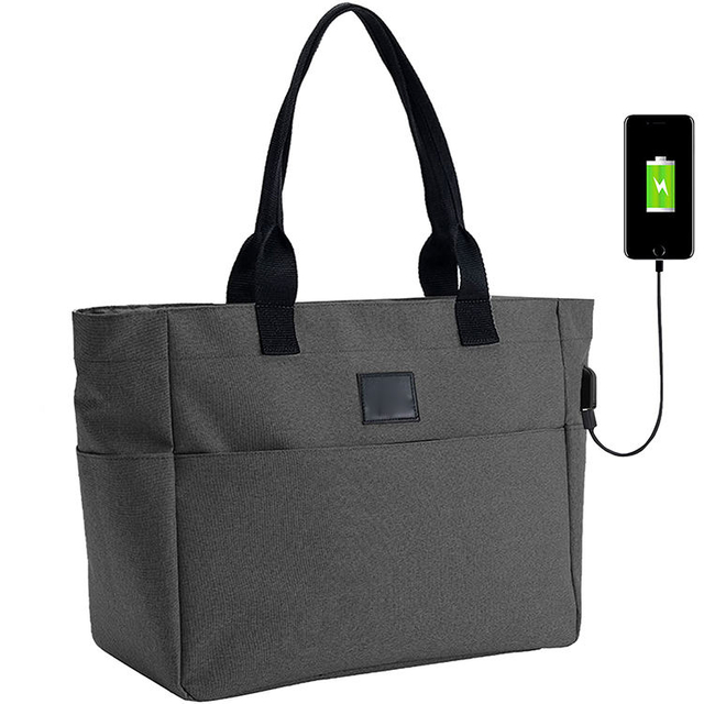 Fits 17'' Laptop Tote Bag USB Women Teacher Bag Large Work Bag Shoulder Handbag Organizer Polyester Nylon Handbags