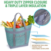 Durable Ziplock Waterproof PEVA Lining Thermal Insulated Grocery Shopping Tote Bag Collapsible Cooler Bag