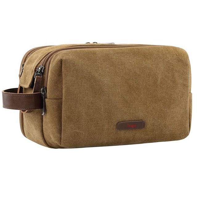 Promotional Custom Logo Canvas Cosmetic Pouch Bag Shaving Kits Makeup Bag Outdoor Toiletry Bag Hanging