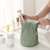 Multifunctional Travel Green Round Cosmetic Bags PU Leather Make Up Tool Bag Toiletry Makeup Organizer With Drawstring For Girl