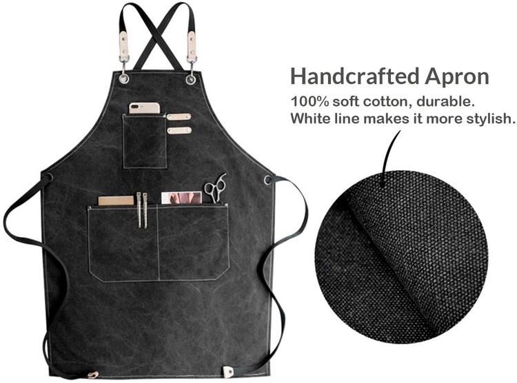 Chef Apron, Cotton Canvas Cross Back Adjustable Tool Apron with Pockets for Women and Men