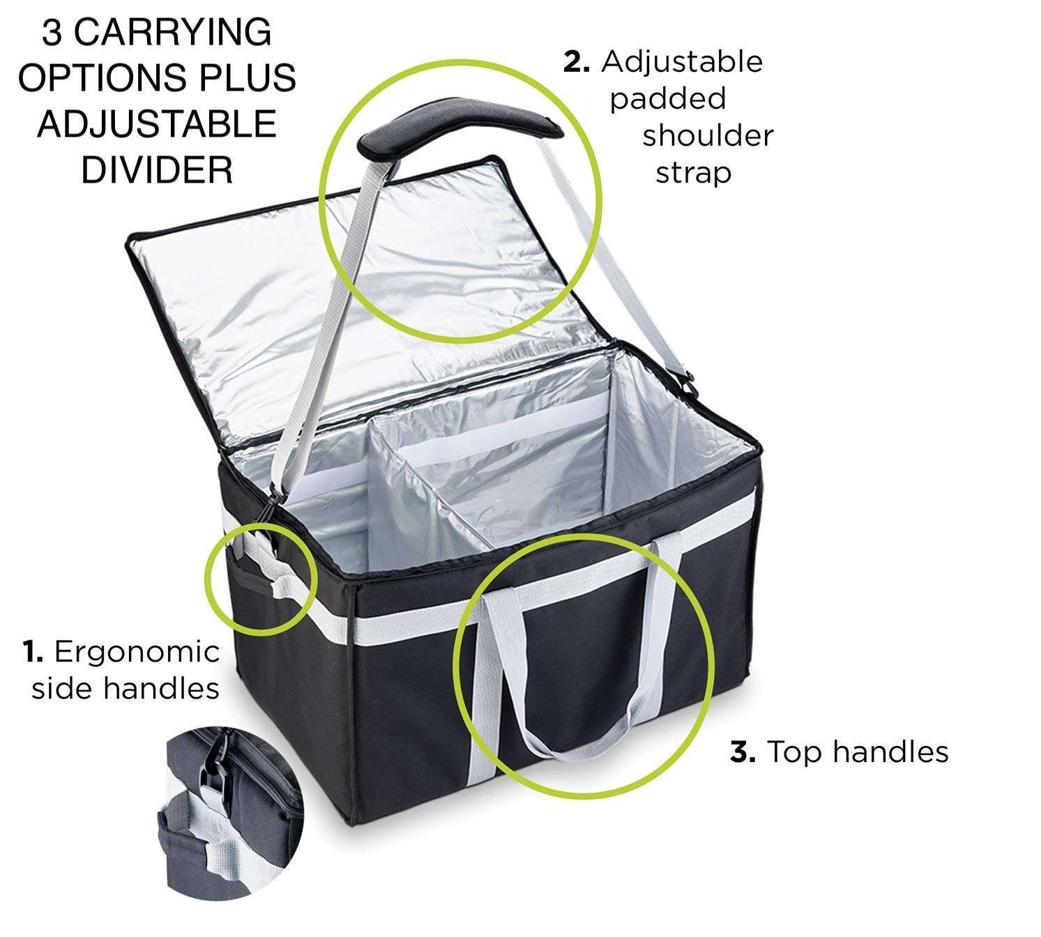 Reusable Shopping Insulated Cooler Food Delivery Bags with Adjustable Divider,Thermal Catering Tote Bags
