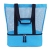 Wholesale 2 in 1 Striped Mesh Beach Tote Bag with Detachable Insulated Cooler And Top Zipper