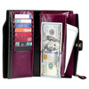 Rfid Blocking Bifold Pu Leather Crutch Wallets with Strap for Women Large Capacity Multi Card Wristlet Long Purse