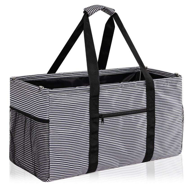Large collapsible grocery shopping bag striped packable picnic beach sport utility tote bag for womens
