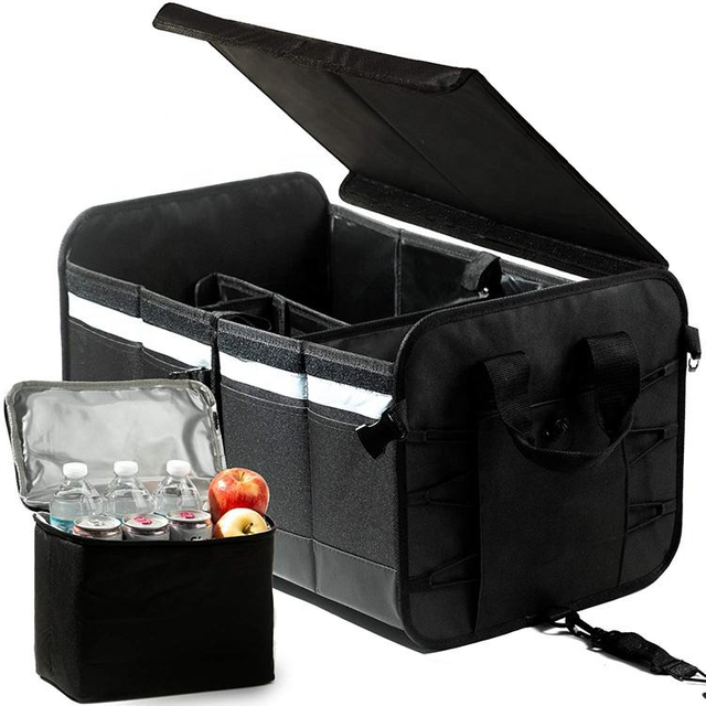 Large Capacity Fold Car Trunk Cover Organizer Box Multi Compartment Bag Travel Car Trunk Organizer with Cooler Bag