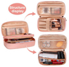 Dual Layer Leather Cosmetic Purse Pouch Makeup Brush Organizer Bag Make Up Toiletry Storage Bag