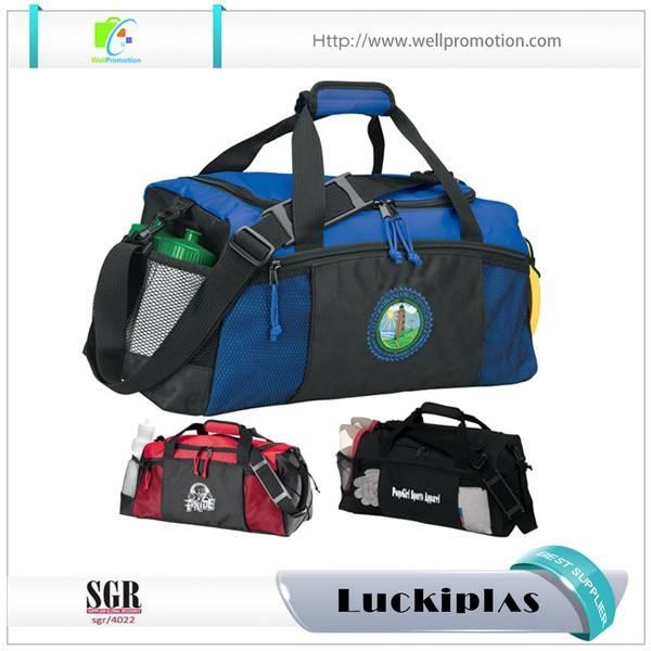Big space sport gym duffle bags with beverage bottle holder for men