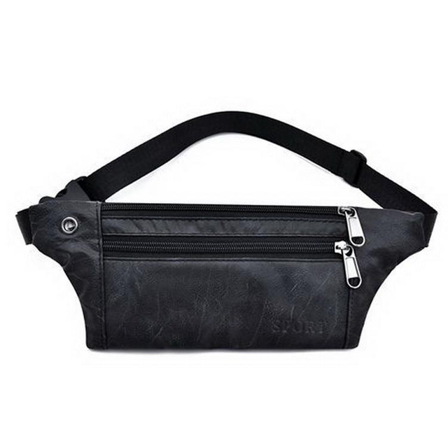 Black PU Leather Fanny Pack Custom Print Waterproof Vegan Leather Waist Bag Men Factory Price