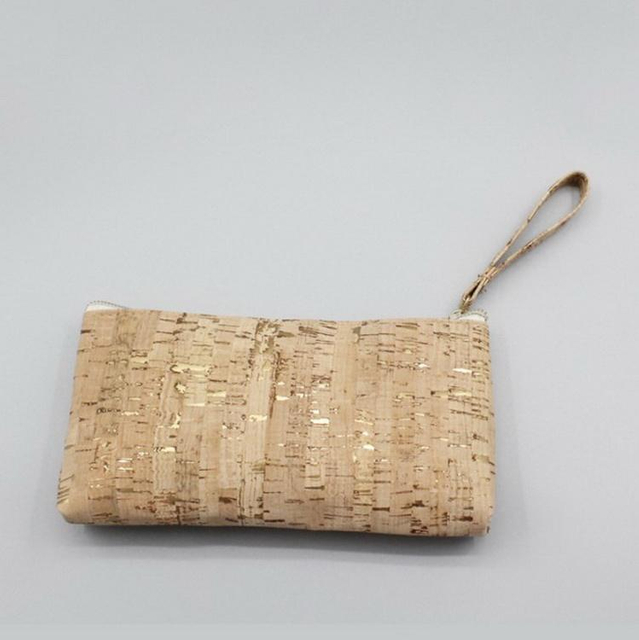 Portable Natural Cork Make Up Organizer Pouch Cosmetic Purse Leather Women Luxury Toiletry Wash Bag with Zipper