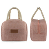 Soft Linen Polyester Customized Logo Leather Label Kids Lunch Bag Thermal Insulation Cooler Bag For Girls