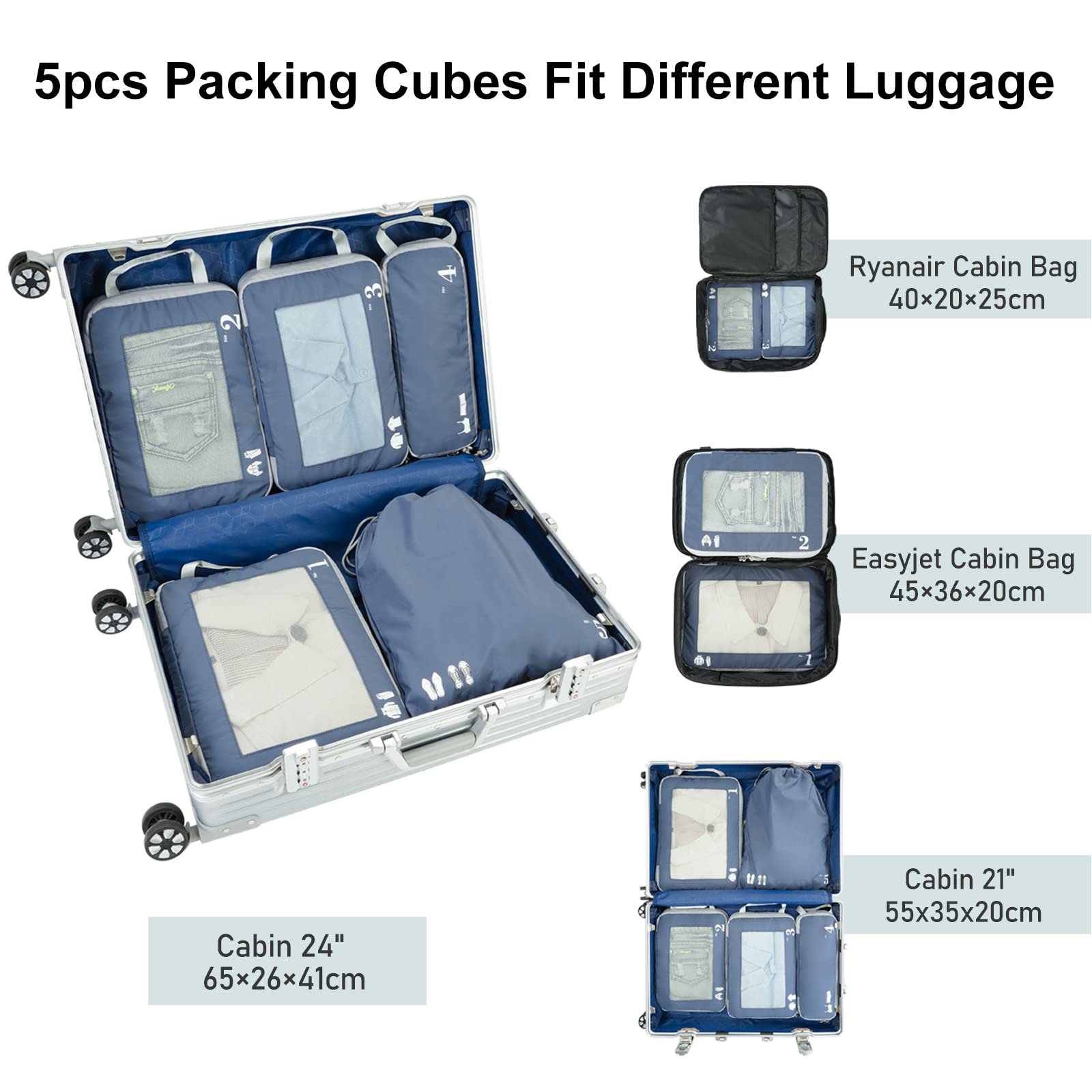 Expandable Compression 5 Sets Packing Cubes Product Details