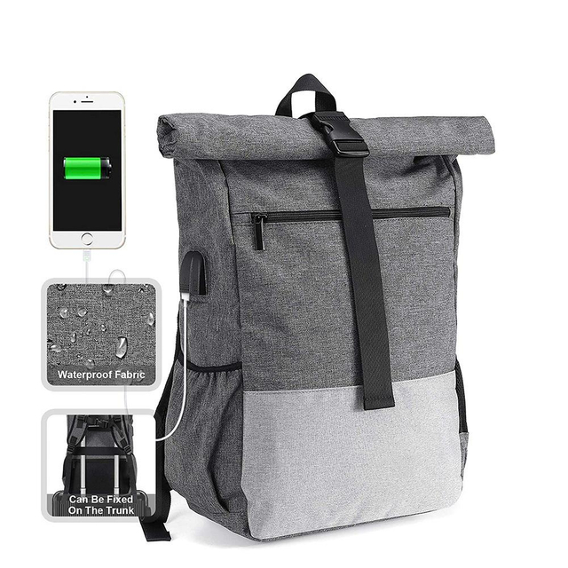 BSCI Amazon's Hot Sales New Grey Laptop Backpack Travel Sport Large Capacity Roll-top Backpack