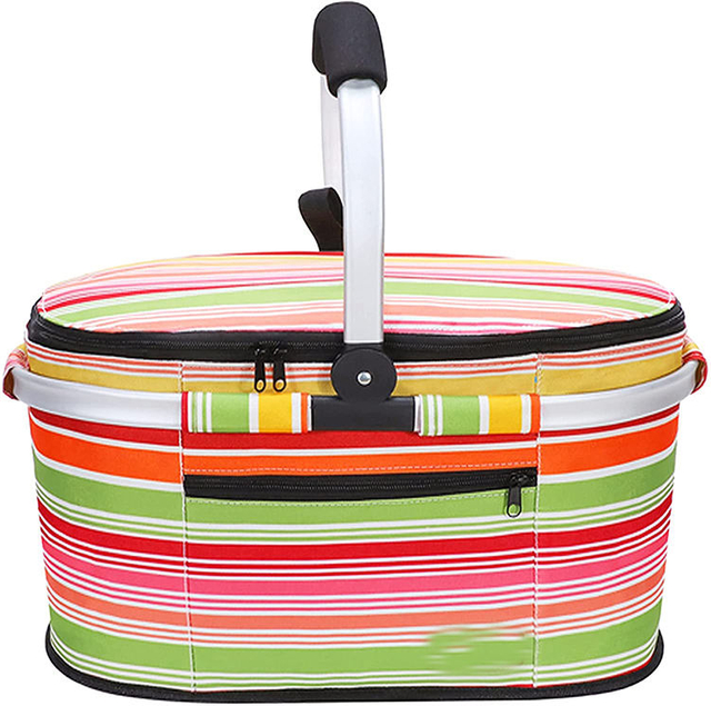 Leak-Proof Picnic Basket Cooler Bag Shopping Insulated Grocery Bag Portable Cooler Basket Set with Aluminium Handle