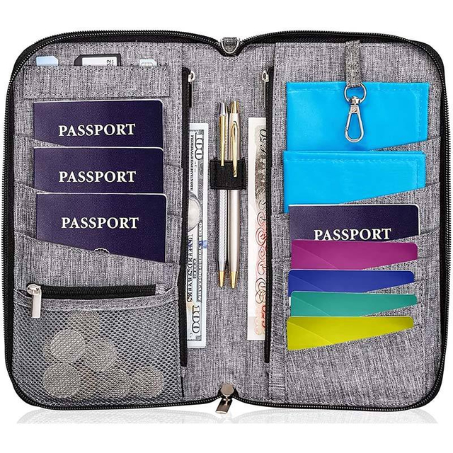 Premium large family travel document organizer custom RFID protected water resistant passport holder wallet