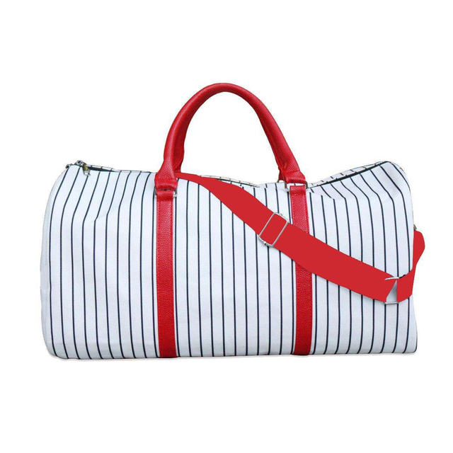 New Baseball Duffel Bag With Stripes Large Size Duffle Canvas Overnight Travel Bag Stitching White Baseball Bag