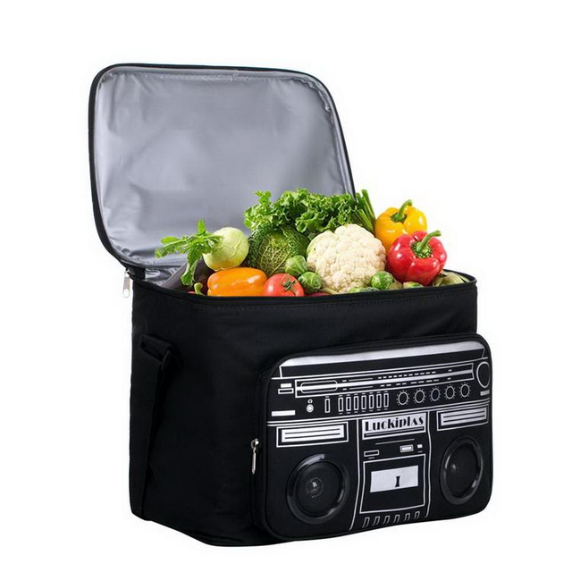 Insulated reusable grocery cooler bag shopping bags with speaker reusable freezer bag