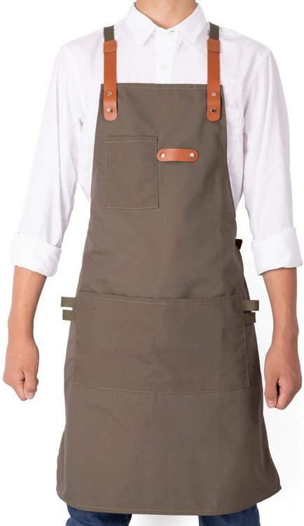 Chef apron for women men 100% cotton canvas aprons with pockets adjustable kitchen cooking apron