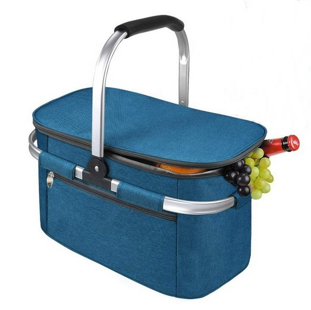 26L Large Capacity Camping Basket Shape Handle Picnic Shopping Food Fruit Can Waterproof Cooler Bag