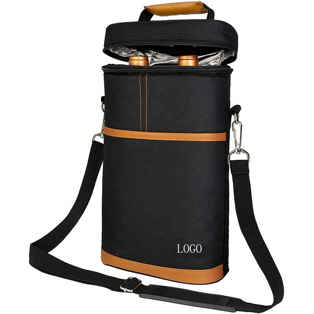 Custom 2 Bottles Insulated Carrier Leather Tote Travel Padded Portable Reusable Ice Wine Cooler Bag