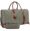 Green Oversized Canvas PU Leather Travel Tote Duffel Shoulder Weekend Bag Weekender Overnight Carryon Handbag