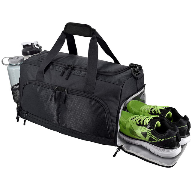 Black Gym Bags with Shoe Compartment Sports Multi Functional Duffle Bag Custom Logo