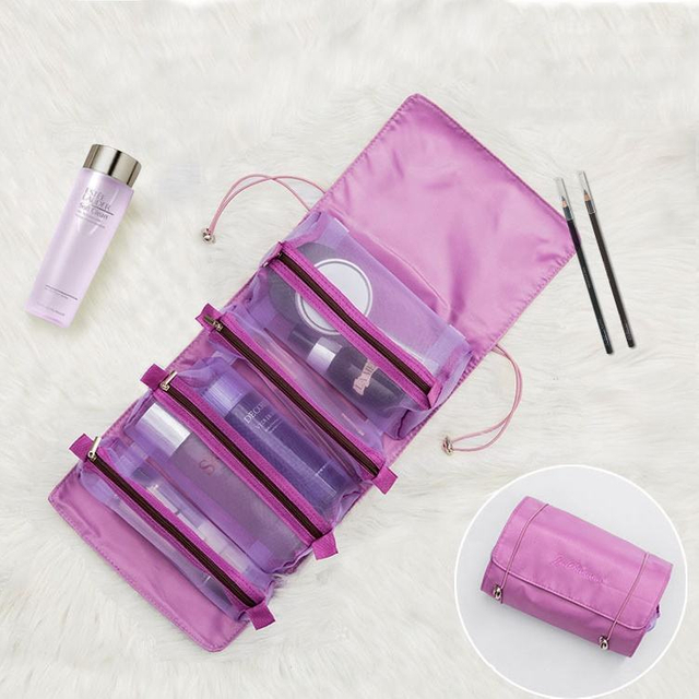 Roll Up Travel Cosmetic Makeup Jewelry Toiletry Bag Organizer Camping Accessories Holder