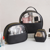 Waterproof PU Leather Clear Travel Cosmetic Bag Custom Golden Logo Transparent Makeup Toiletries Cosmetic Bag Set
