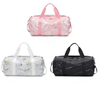 Stylish Girls Waterproof Vegan Leather Sport Duffle Gym Bag Tote Carrier Women Printed Duffel Travel Bag with Shoes Compartment