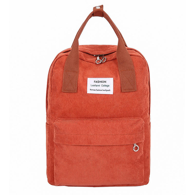 Custom Logo Student Weekend Travel Shoulder Bag Girls Backpack for Women's Beige Corduroy Backpack Pleaded