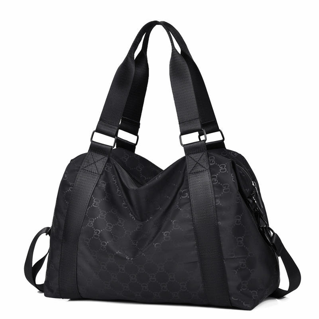 Custom Print Waterproof Black Travel Duffel Bag for Women 19L Lightweight Shoulder Weekender Overnight Tote Bag